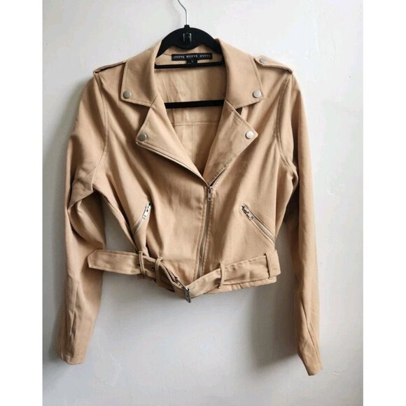 HYFVE Suede cropped full zip moto jacket women size L - Picture 2 of 8